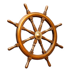 Wooden ship wheel with brass center isolated on a transparent background nautical