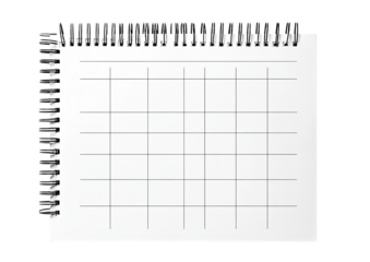 Blank calendar page with spiral binding for scheduling or organization Isolated on a transparent background