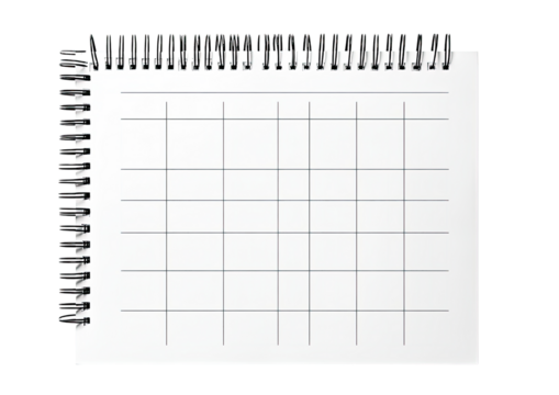 Blank calendar page with spiral binding for scheduling or organization Isolated on a transparent background