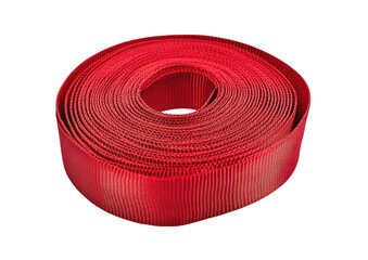 Red curled satin ribbon roll for packaging decoration or crafting Isolated on a transparent background