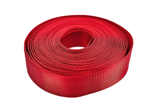 Red curled satin ribbon roll for packaging decoration or crafting Isolated on a transparent background