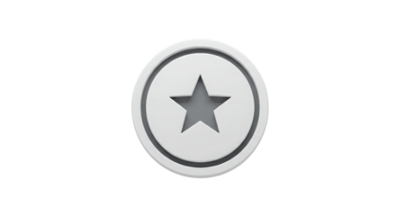 Minimalist white circular star badge icon isolated on white background
