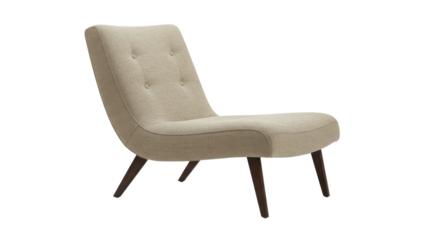 Beige mid century modern accent lounge chair isolated on white background