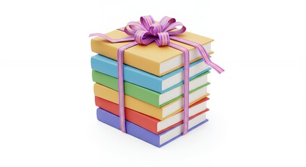 Obraz premium Stack of colorful books tied with ribbon
