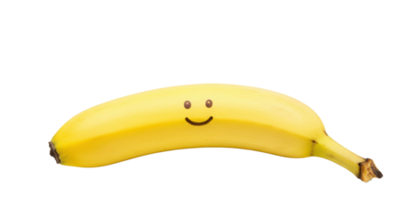 Cute smiling banana with happy face isolated on white background