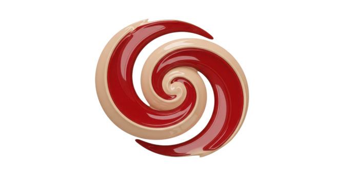 Red and beige spiral abstract shape isolated PNG with Transparent Background