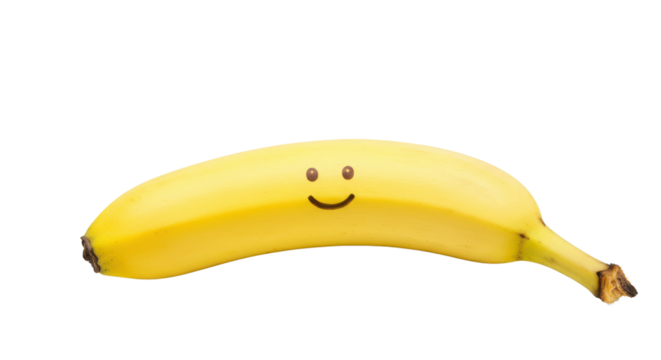 Yellow Banana with Hand Drawn Smiley Face and Happy Expression isolated on Transparent Background