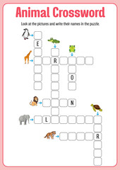 Animal crossword game template illustration