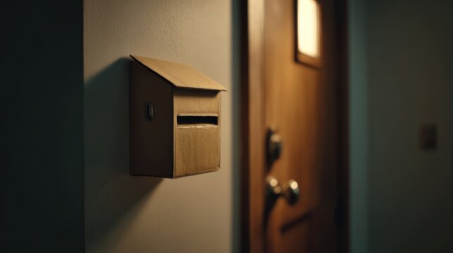 Cardboard mailbox on wall