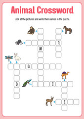 Animal crossword game template illustration
