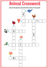 Animal crossword game template illustration