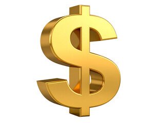 gold dollar symbol 3d isolated on transparent background. Png.