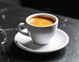 Elegant Espresso in White Cup on Dark Marble Surface