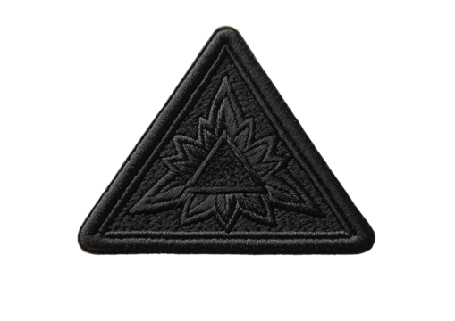 Dark stitched triangle patch with textured inner pattern Isolated on a transparent background