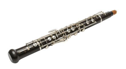Black oboe woodwind musical instrument isolated on white background