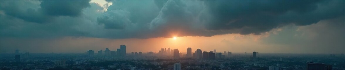 Ominous Smog Engulfs Cityscape Dark Clouds Cast a Depressing Shadow Over Urban Environment