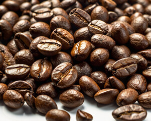 Roasted coffee beans close up brown dark brown