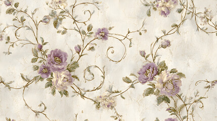 Timeless Elegance: Vintage Floral Swirls on Textured Linen Background Wallpaper