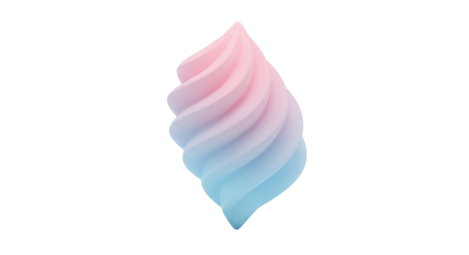 3D Render of Abstract Swirl Shape in Pastel Pink and Blue Gradient isolated on Transparent Background