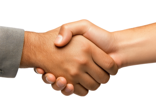 Realistic handshake with two hands in agreement gesture Isolated on a transparent background