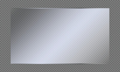 Clear, shiny acrylic sheet. Transparent plastic panel. Realistic glare and reflection on a see-through surface. Ideal for showcasing objects or designs. 