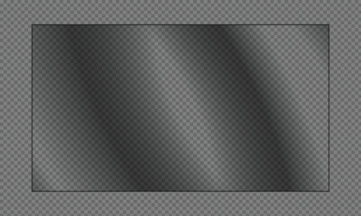 Clear, shiny acrylic sheet. Transparent plastic panel. Realistic glare and reflection on a see-through surface. Ideal for showcasing objects or designs. 
