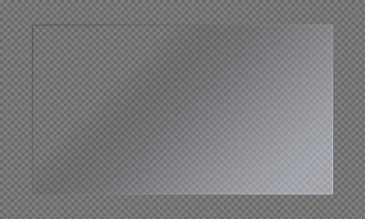 Clear, shiny acrylic sheet. Transparent plastic panel. Realistic glare and reflection on a see-through surface. Ideal for showcasing objects or designs. 