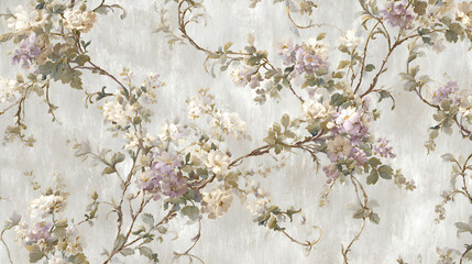 Timeless Elegance: Vintage Floral Swirls on Textured Linen Background Wallpaper