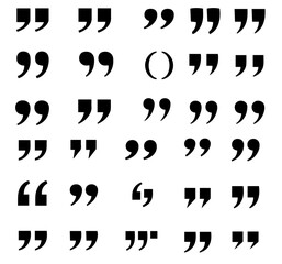 Quotation mark compilation showcasing different styles of the symbol for typography and writing uses, silhouette