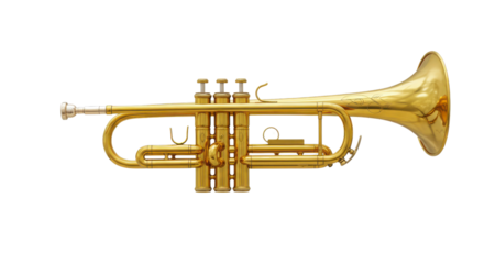 Golden brass trumpet isolated on white background