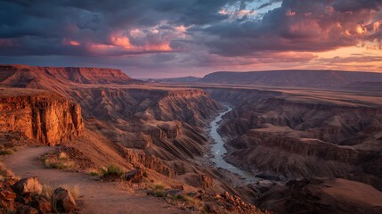 Canyon view at sunset glow