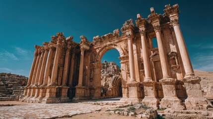 Obraz premium Ancient Stone Arch Ruins Under Bright Sunlight