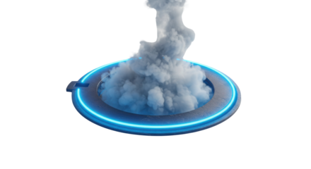 Futuristic blue portal ring with smoky energy cloud 3D render