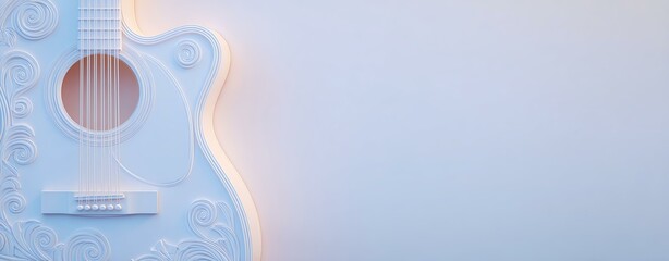 Stylish white acoustic guitar on minimal background.
