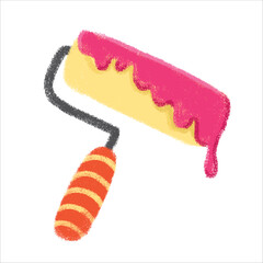 Paintroller Illustration with crayon style editable for cards, poster decorations, t-shirt prints, stickers, icons and others