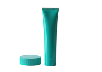Modern cosmetic tube with middle squeeze and lifted cap Isolated on a transparent background