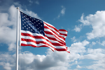 Waving American flag with clouds