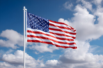 Fototapeta premium American flag in the wind on blue sky