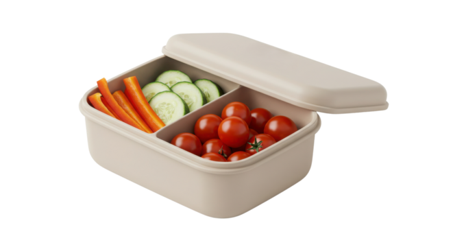 Lunch box with red bell pepper, cucumber, and cherry tomato isolated PNG with Transparent Background