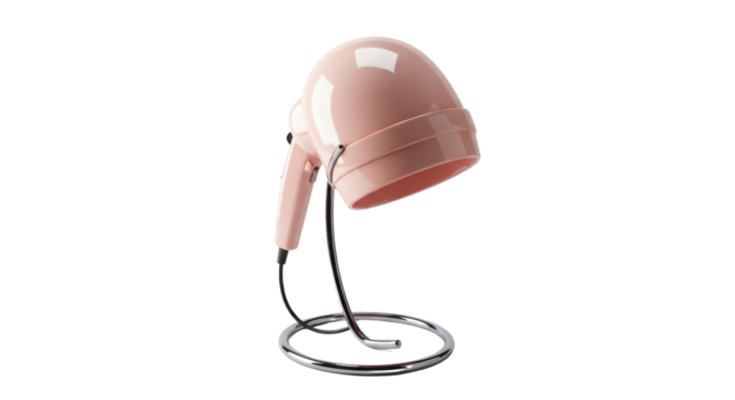 Retro pink hair dryer on stand isolated PNG with Transparent Background