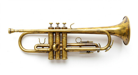Vintage Brass Trumpet, Musical Instrument, Top View, White Background - High-quality stock image for commercial use