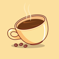 Coffee In Cup Floating Cartoon Vector Icon Illustration. Drink Food Icon Concept Isolated Premium Vector. Flat Cartoon Style