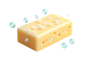 Slightly used soap bar in pale yellow color with foam bubbles Isolated on a transparent background