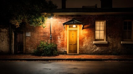 Glowing door shines at night