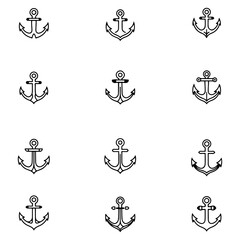 A collection of vintage anchor silhouettes that evoke the golden age of sail and maritime history