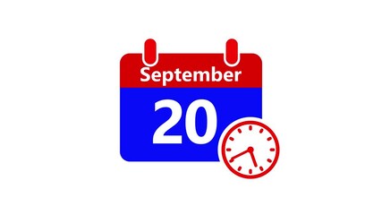 20 september month calendar with time symbol. Simple calendar icon animation and date change of time month.