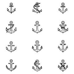 Fototapeta premium Set of stylish anchor designs are crafted with the clean lines and bold aesthetic of modern tattoo art