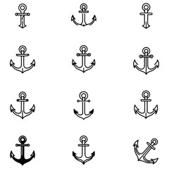 Set of clean and dynamic anchor icons are ideal for a premium boat manufacturer or a luxury travel agency logo