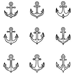 A powerful set of nautical icons, with each anchor design crafted for a bold and timeless maritime feel