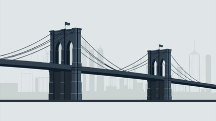 Obraz premium Brooklyn Bridge vector with a stylized NYCs famous bridge; ideal for travel websites, city guides, posters, and print materials.